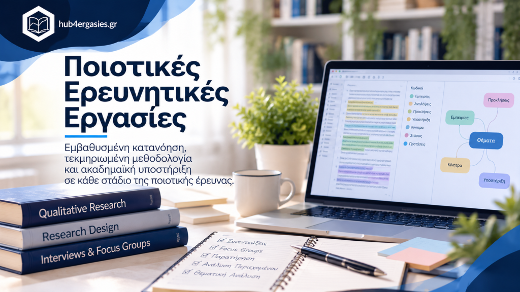 Ποιοτικές ερευνητικές εργασίες με ακαδημαϊκή υποστήριξη σε ερευνητικό σχεδιασμό, συλλογή δεδομένων, κωδικοποίηση και θεματική ανάλυση